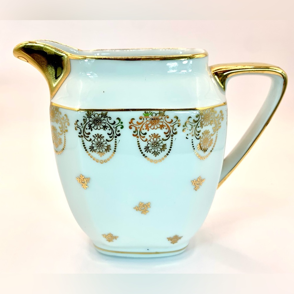 Limoges France Unique White Porcelain Creamer w/ Intricate Gold Detailing